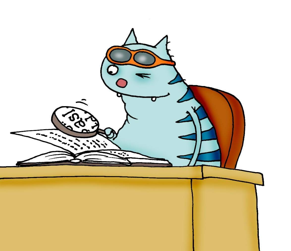 Kass loeb luubi abil raamatut