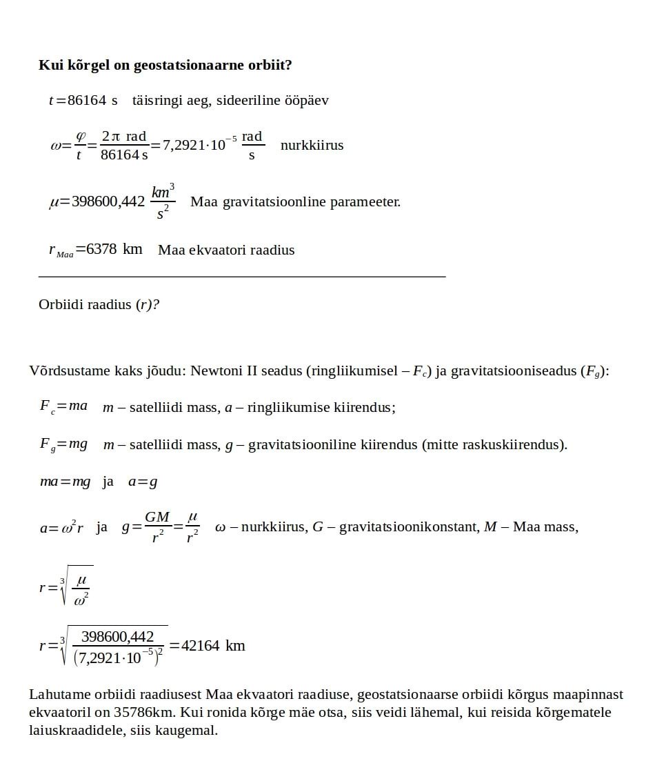 Geostatsionaarse orbiidi rehkendus