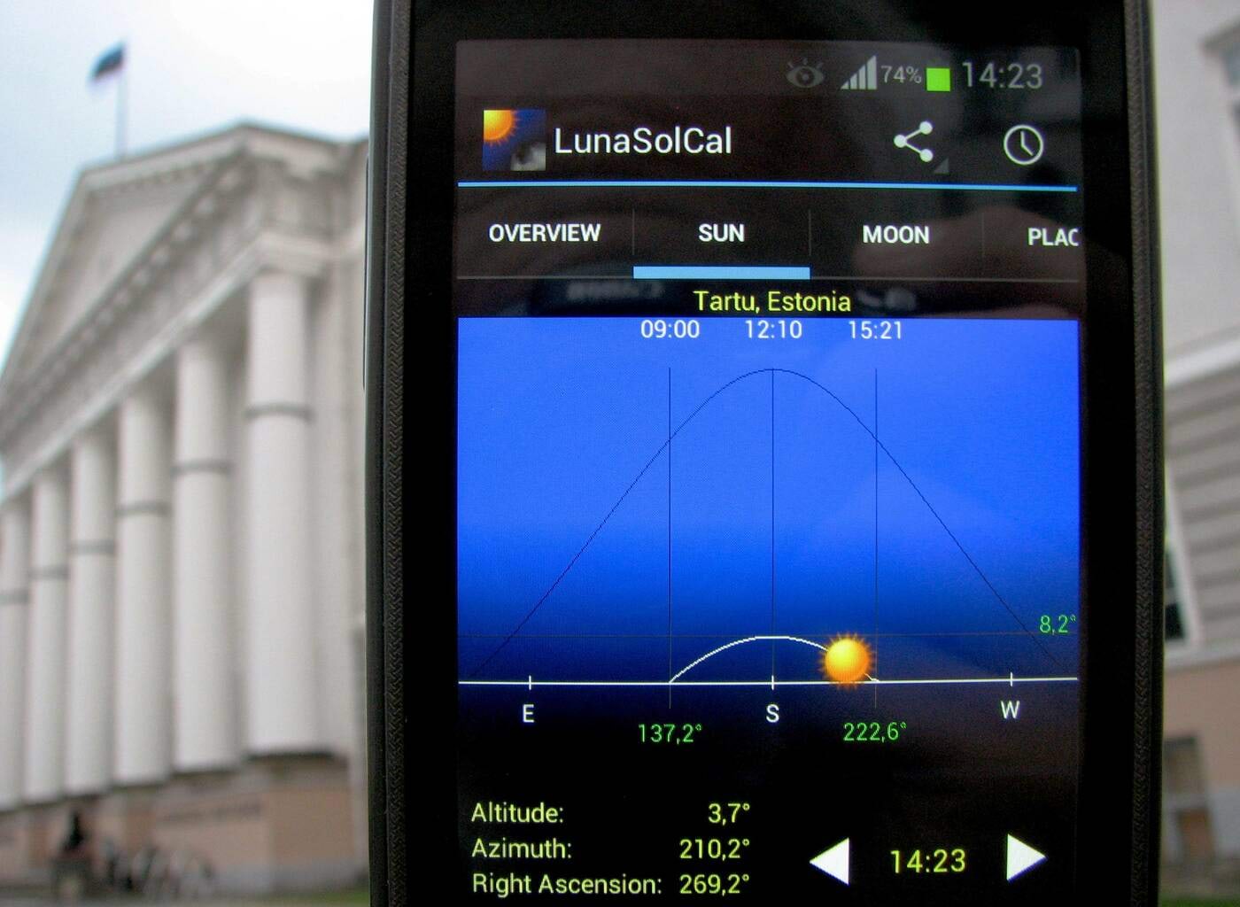 Programmi LunaSolCal ekraanivaade